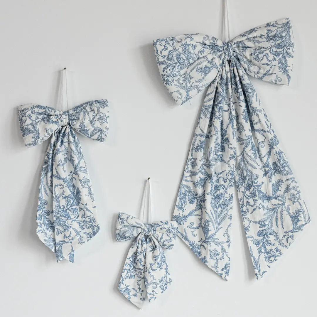 Floral Baby Blue Fabric Bow