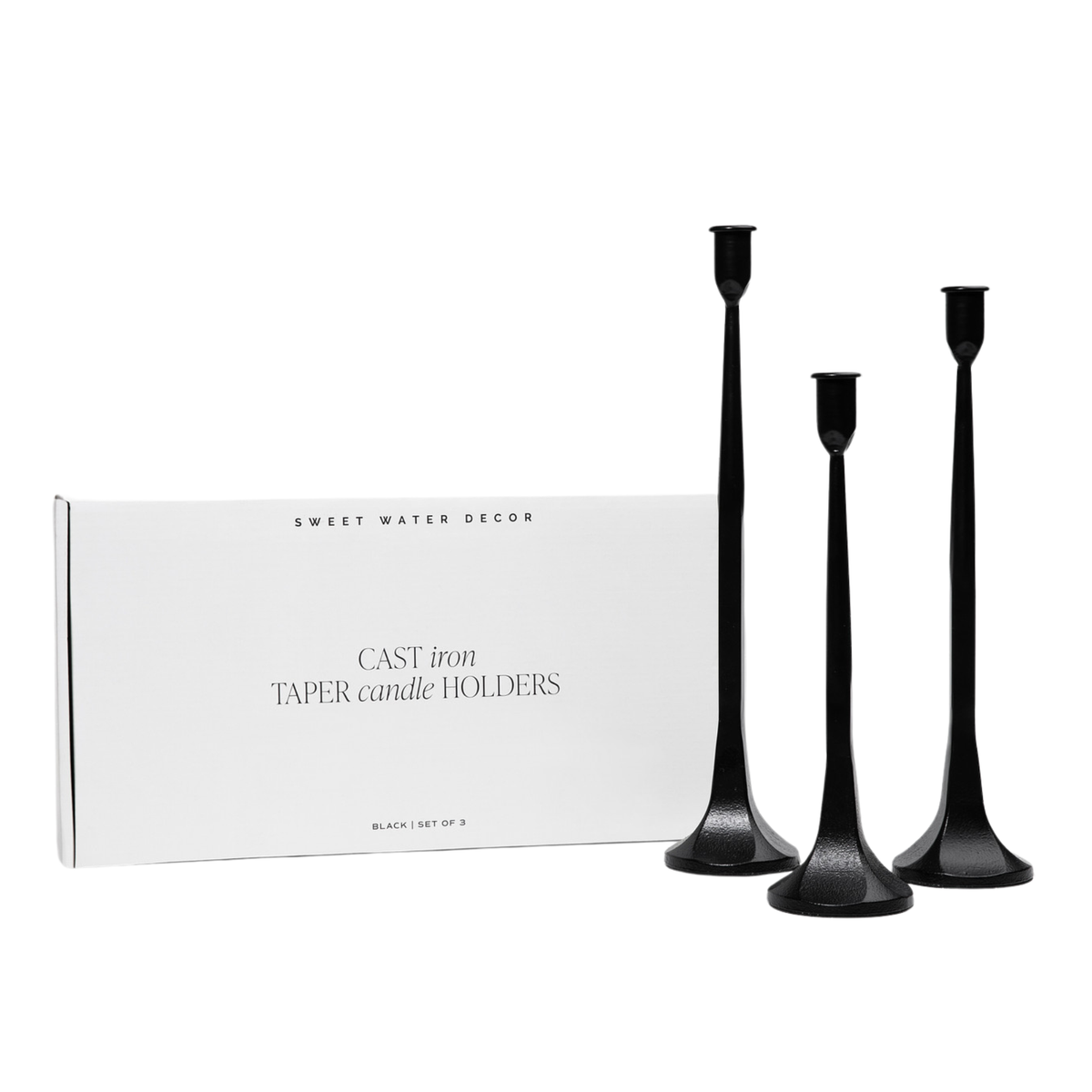 Black Cast Iron Taper Candle Holders Set of 3 - Arriving in Store November