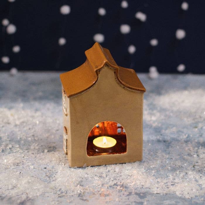 Christmas Market Stoneware Books And Gifts Shop Candle Holder - Arriving in Store September