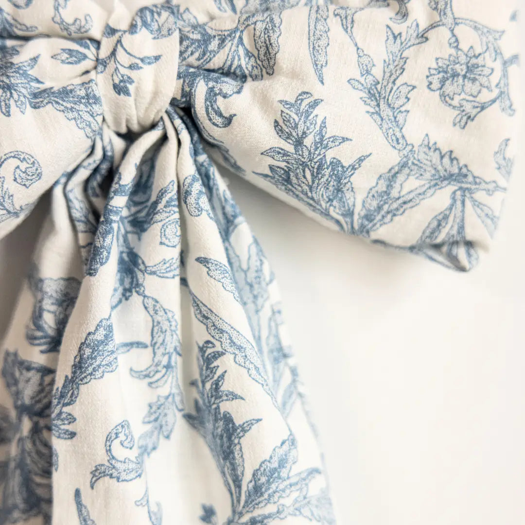 Floral Baby Blue Fabric Bow