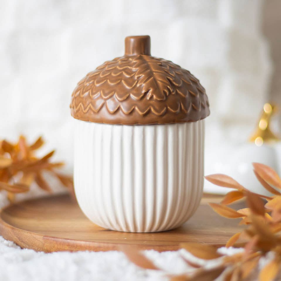 Fall and Autumn Acorn Ceramic Storage Jar