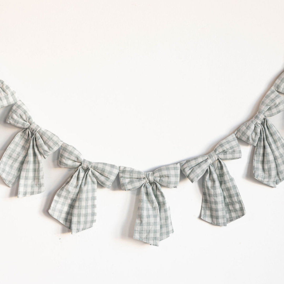Pastel Green Gingham Fabric Bow Garland - Arriving in Store Mid - Late March
