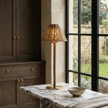 Portable Bamboo Table Lamp - Rattan Shade - Arriving in Store October