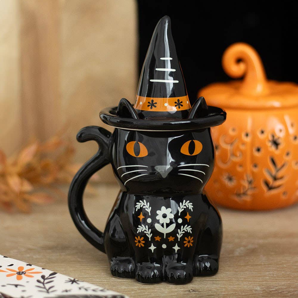 Frightful Folk Black Cat Lidded Mug - Arriving in Store September