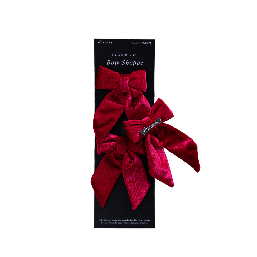 Ralph Red Velvet Mini Fabric Bows with Clips Set