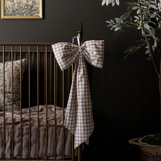 Light Brown - Gingham Fabric Bow - Arriving in Store Mid - Late March