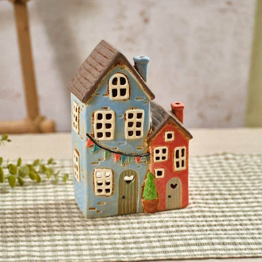 Flourish and Foliage Stoneware Double House Candle Holder - Arriving in Store Mid-April