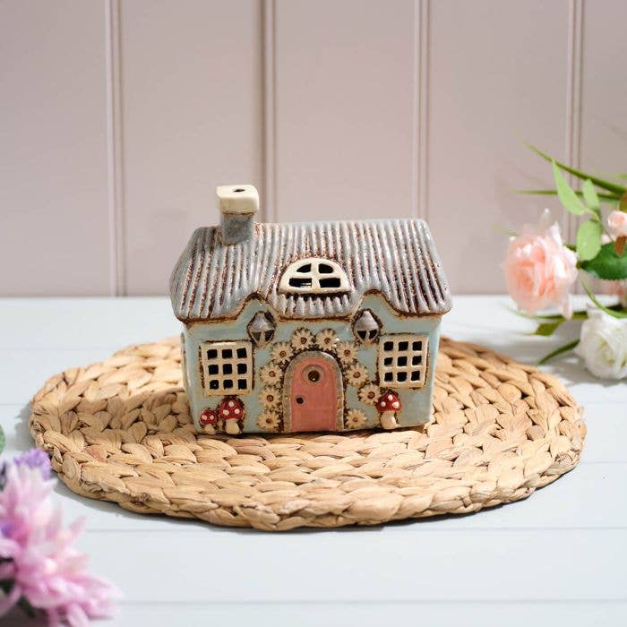 Cottage Garden Blue House Mushroom Daisy Candle Holder - Arriving in Store Mid-April