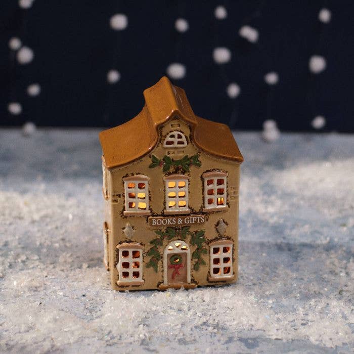 Christmas Market Stoneware Books And Gifts Shop Candle Holder - Arriving in Store September