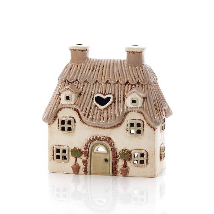 Village Pottery Tealight Holder Cream Embossed Stoneware with Trees - Arriving in Store late May