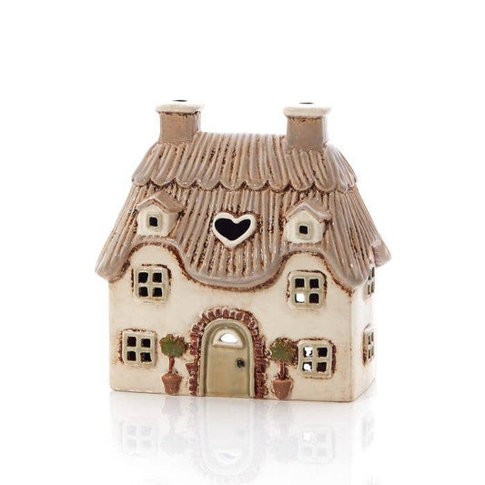 Village Pottery Tealight Holder Cream Embossed Stoneware with Trees - Arriving in Store late May