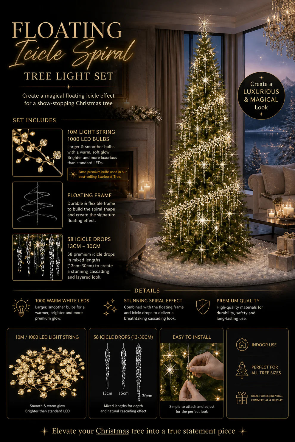 Floating Icicle Spiral Tree Light Set - Arriving in Store October