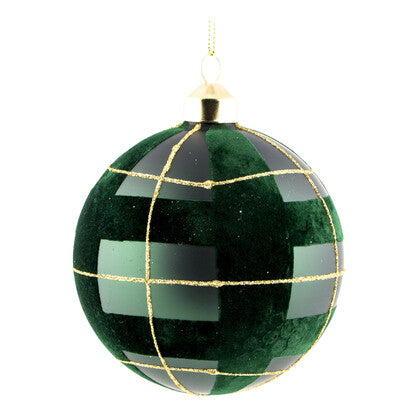 Heritage Emeral Green & Gold Glass Tartan Ornament - 10cm - Arriving in Store October