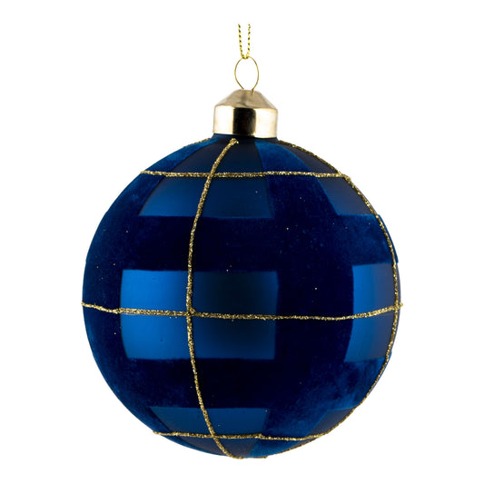 Heritage Royal Blue & Gold Glass Tartan Ornament - 10cm - Arriving in Store October