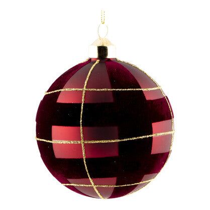Heritage Burgundy & Gold Glass Tartan Ornament - 10cm - Arriving in Store October