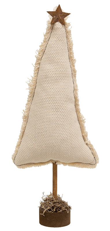 Fringed Stuffed Ivory Canvas Christmas Tree on Base, 14.5" - September Drop
