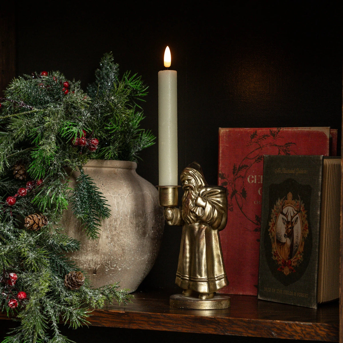 Gold Travelling Santa Taper Candle Holder 7"