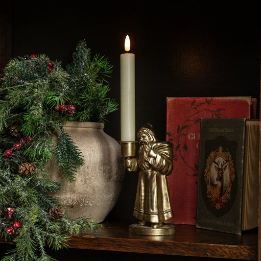 Gold Travelling Santa Taper Candle Holder 7"