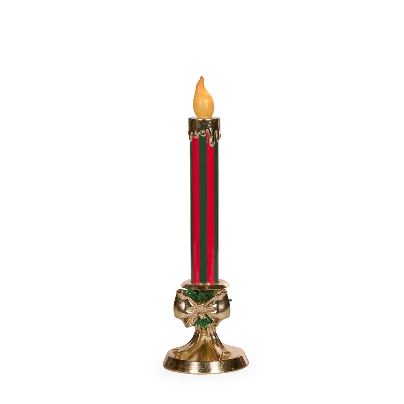 LED Red And Green Striped Bow Candle 38cm - Arriving in Store October
