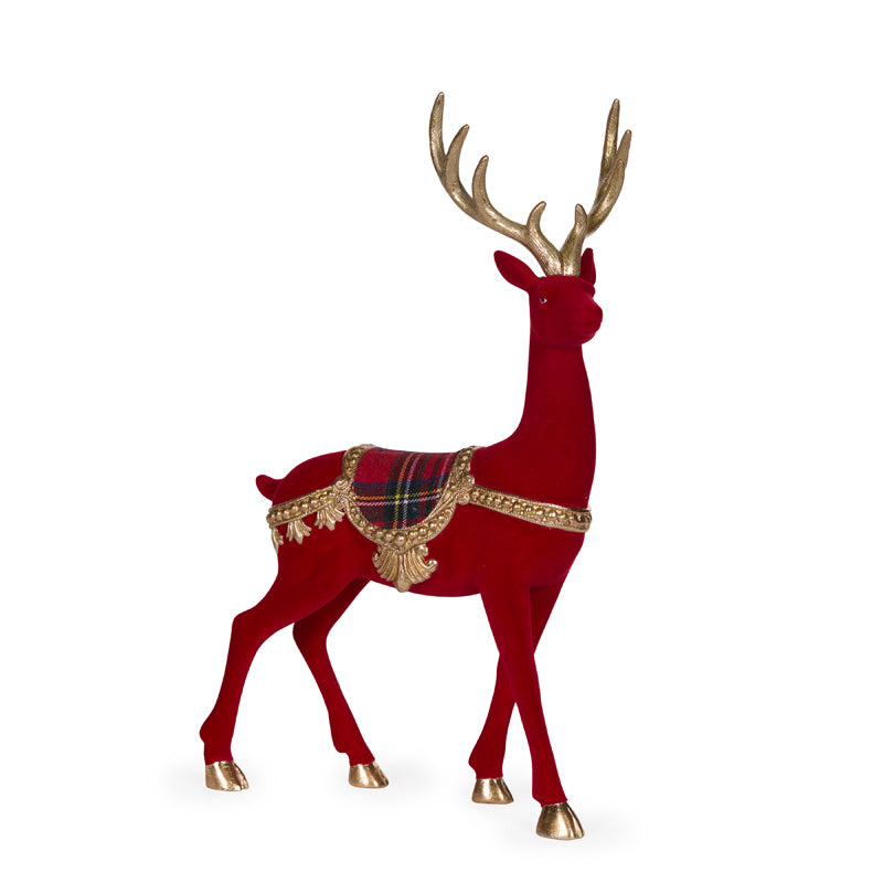 Flocked Red Baroque Reindeer 33.5cm - Arriving in Store October