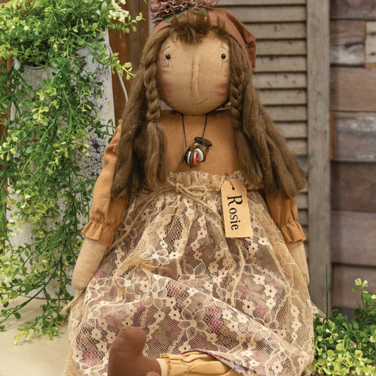 Vintage Rosie Blooms Doll w/Button Necklace - Late February Drop
