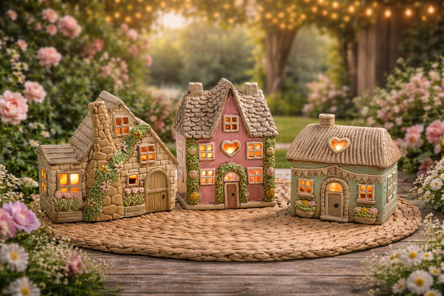 Cottage Garden Stoneware Double Cottage Candle Holder - Arriving in Store June