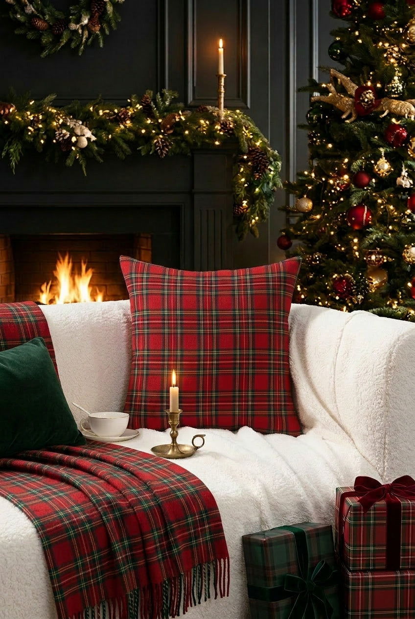 Mrs Claus & Co Red Heritage Tartan Cushion - 50 x 50cm - Arriving in Store October
