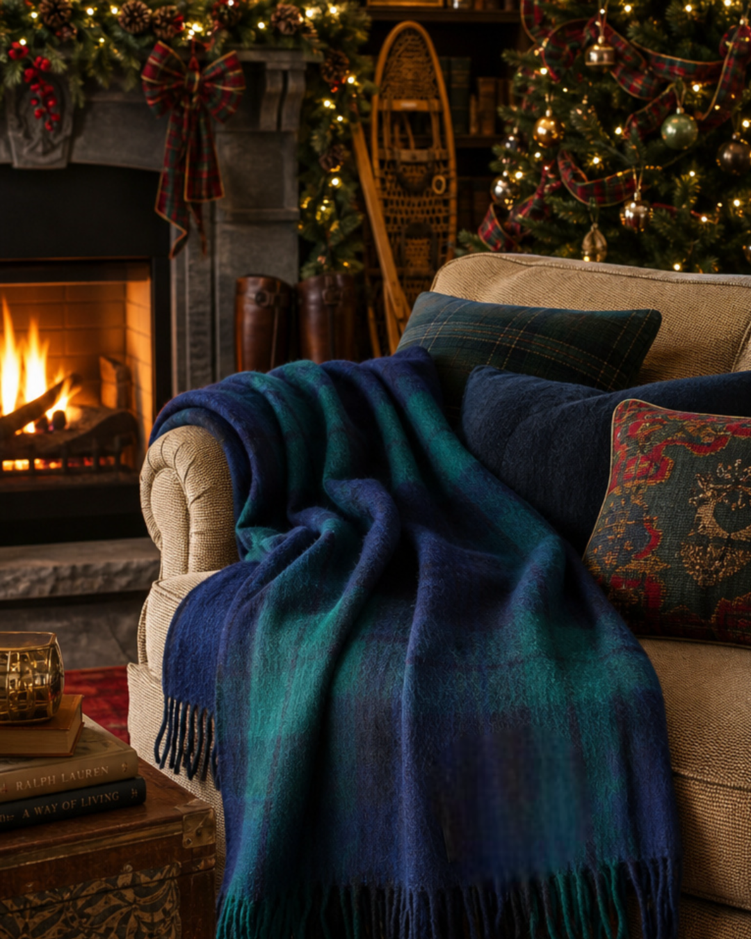 Manor House Navy/Green Tartan Wool Throw - Arriving in Store November