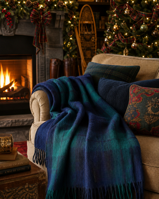 Manor House Navy/Green Tartan Wool Throw - Arriving in Store November