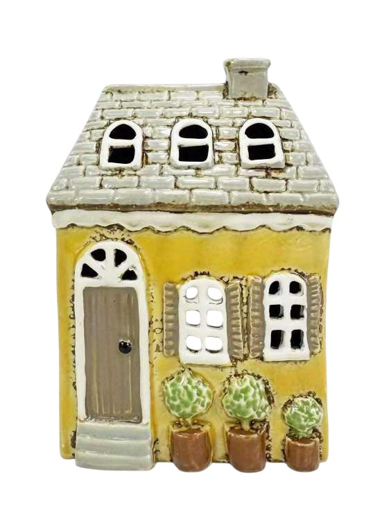 Yellow Cottage with Topiary Trees - Arriving in Store June