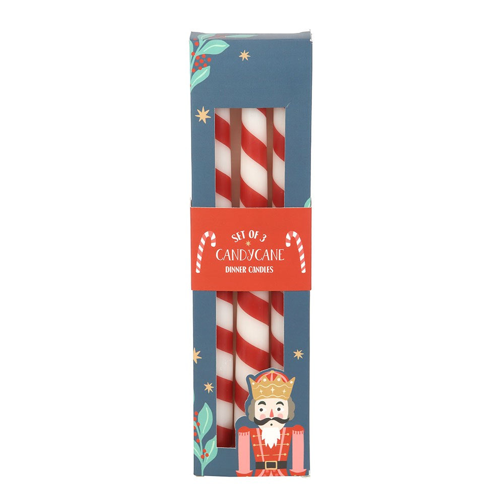 Set of 3 Candy Cane Taper Candles - September Drop