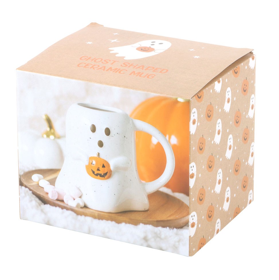 Ghost Shaped Ceramic Mug With Pumpkin