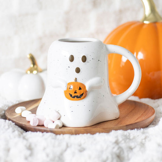 Ghost Shaped Ceramic Mug With Pumpkin