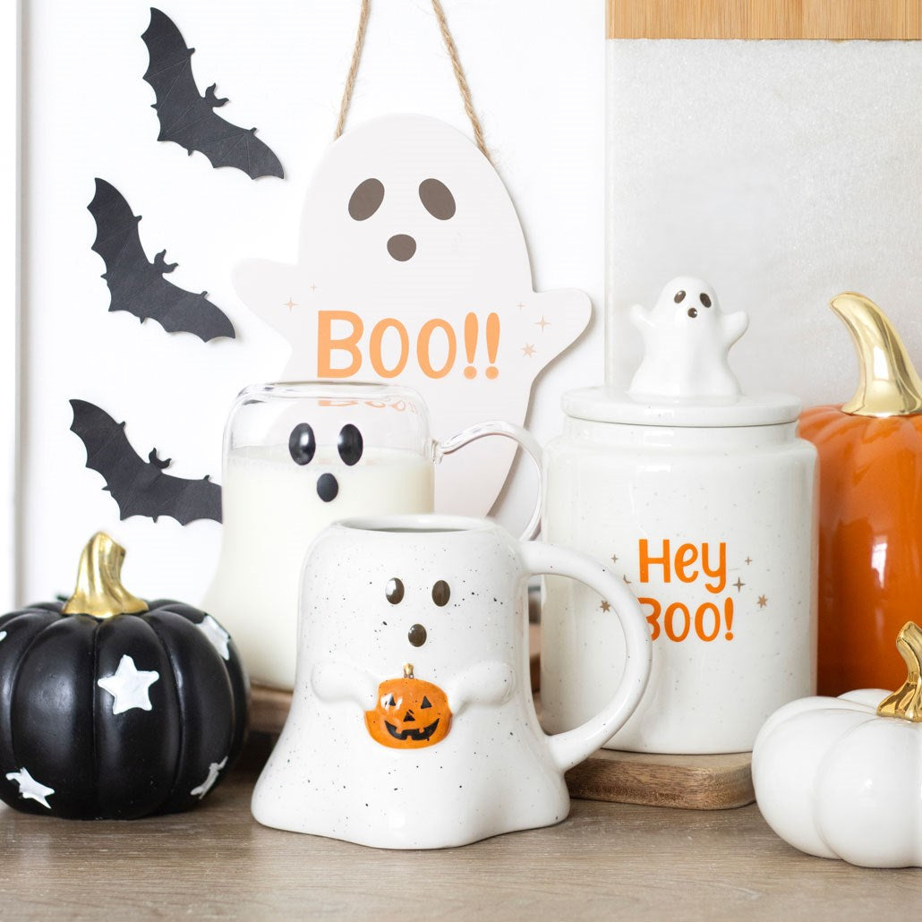 Ghost Shaped Ceramic Mug With Pumpkin