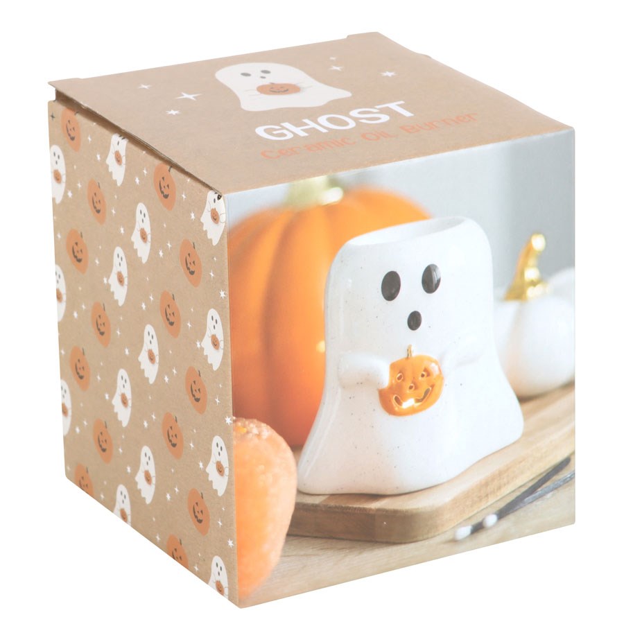 Ghost Shaped Ceramic Oil Burner With Pumpkin