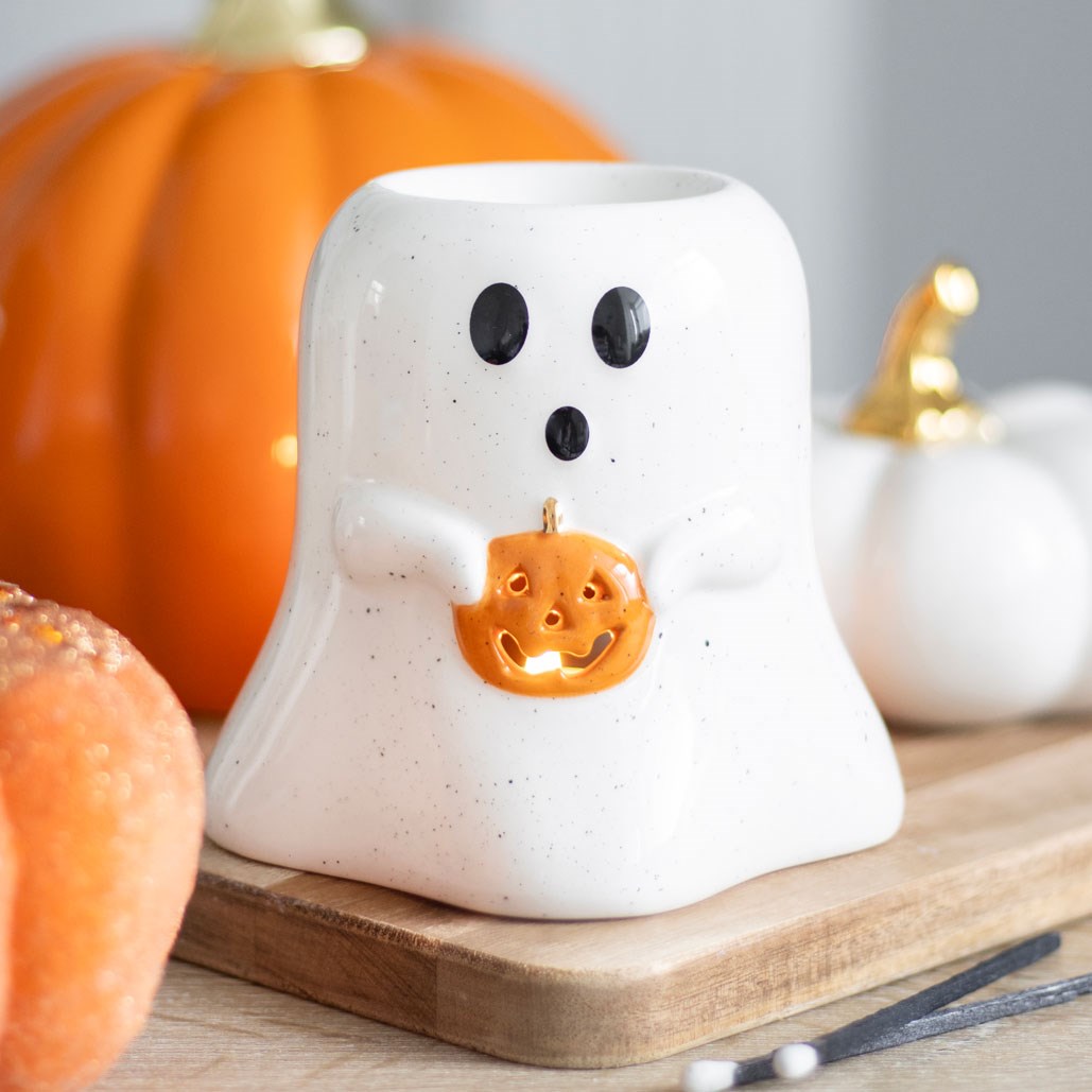 Ghost Shaped Ceramic Oil Burner With Pumpkin