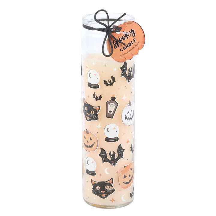 Spooky Cat And Pumpkin Print Spiced Pumpkin Glass Tube Candle