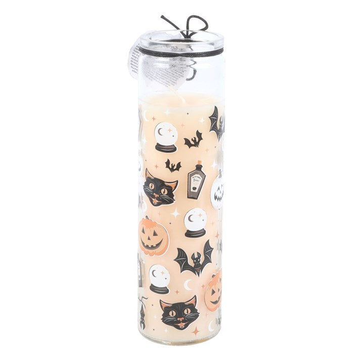 Spooky Cat And Pumpkin Print Spiced Pumpkin Glass Tube Candle