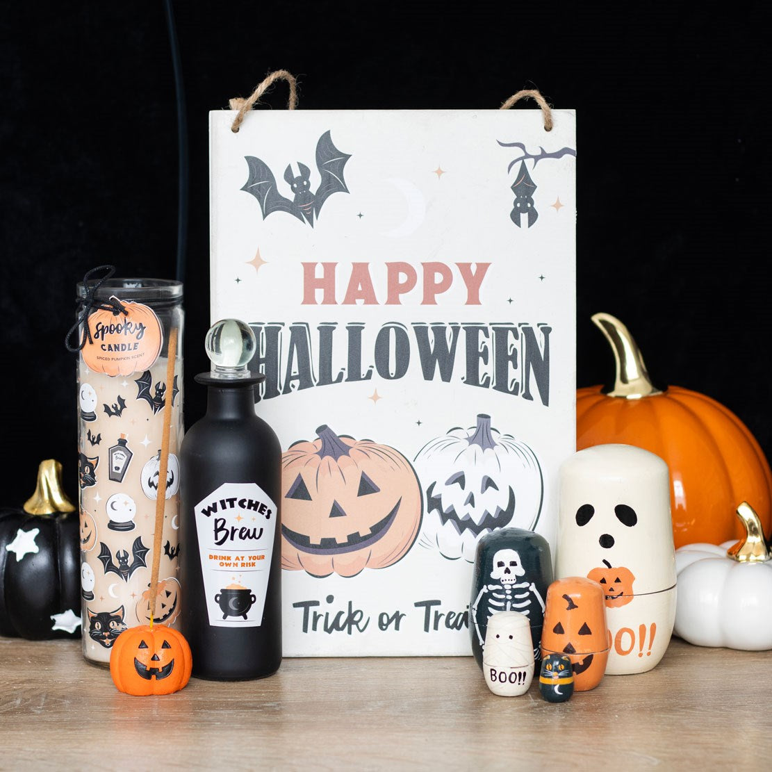 Spooky Cat And Pumpkin Print Spiced Pumpkin Glass Tube Candle