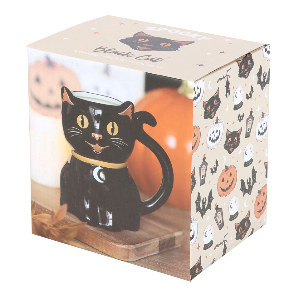 Spooky Black Cat Shaped Ceramic Halloween Mug