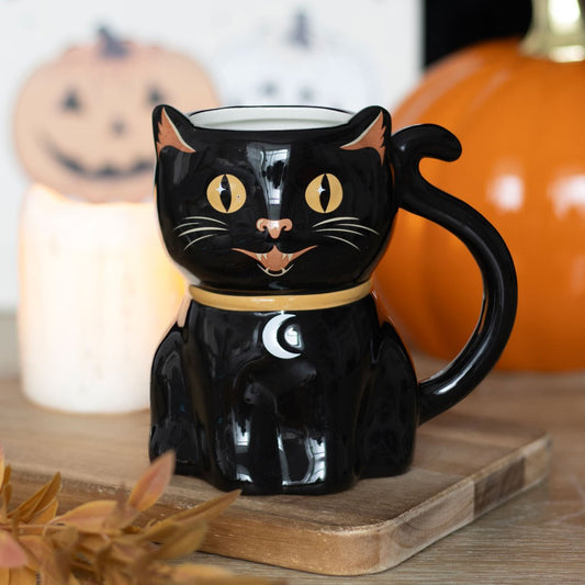 Spooky Black Cat Shaped Ceramic Halloween Mug