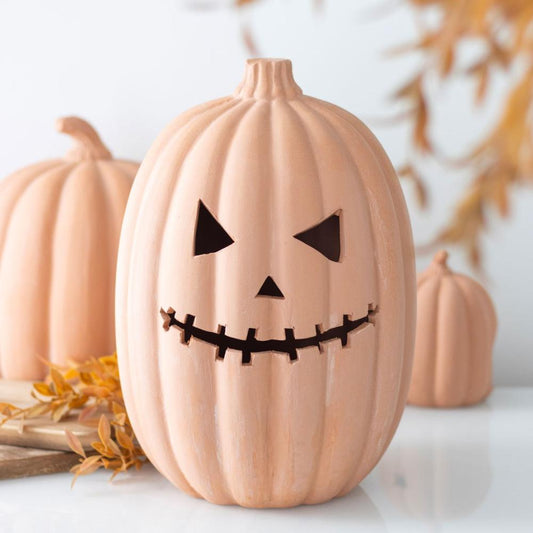 Terracotta Pumpkin Ornament With Cut Out Face 30cm