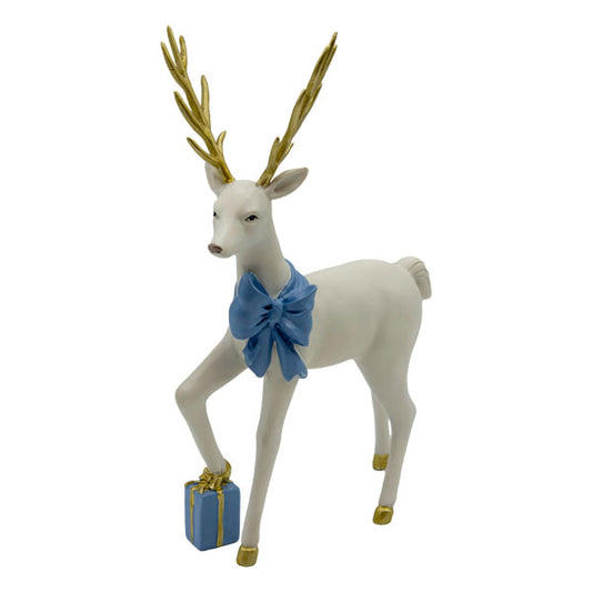 Standing White Reindeer Blue Bow - October Drop