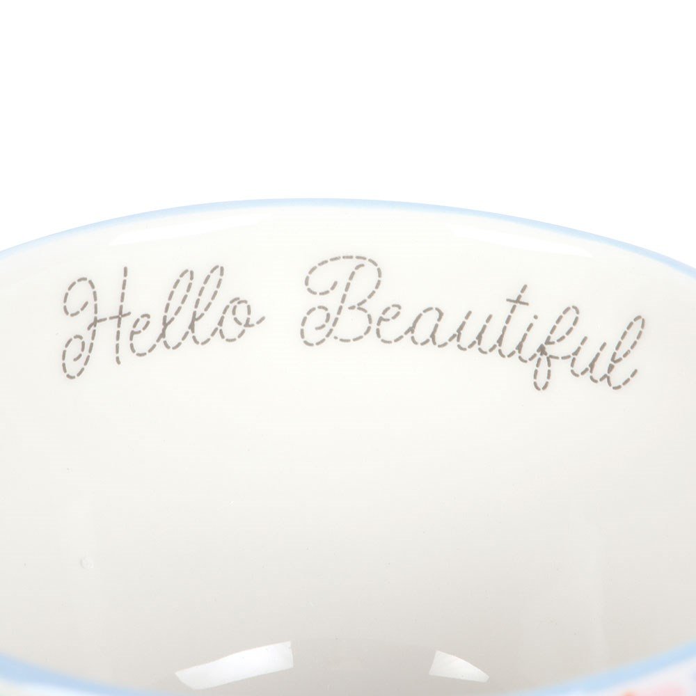 Hello Beautiful Ditsy Floral Print Ceramic Mug With Butterfly