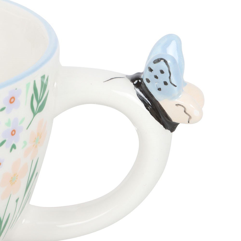 Hello Beautiful Ditsy Floral Print Ceramic Mug With Butterfly