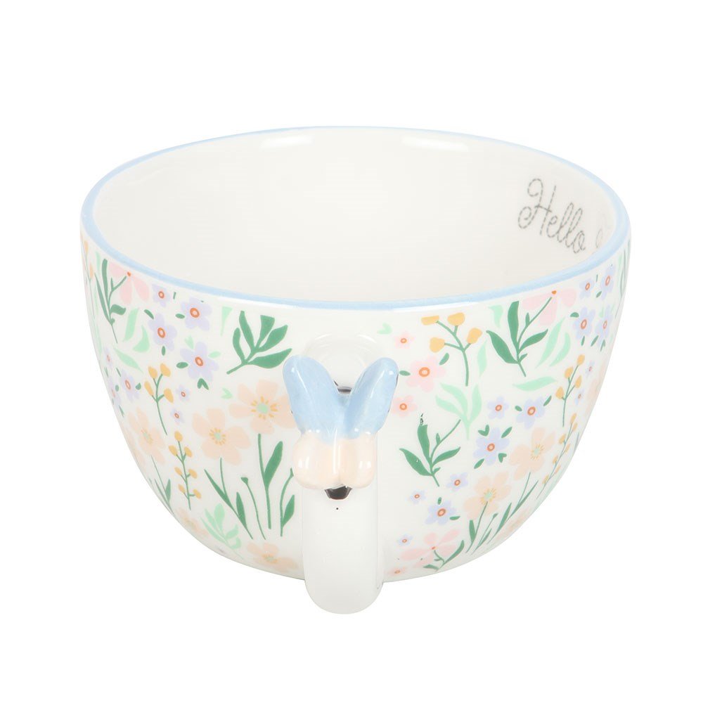 Hello Beautiful Ditsy Floral Print Ceramic Mug With Butterfly