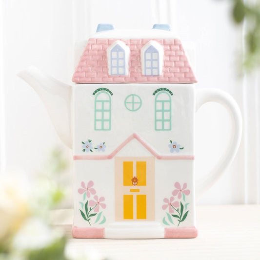 Pastel House Shaped Ceramic Teapot