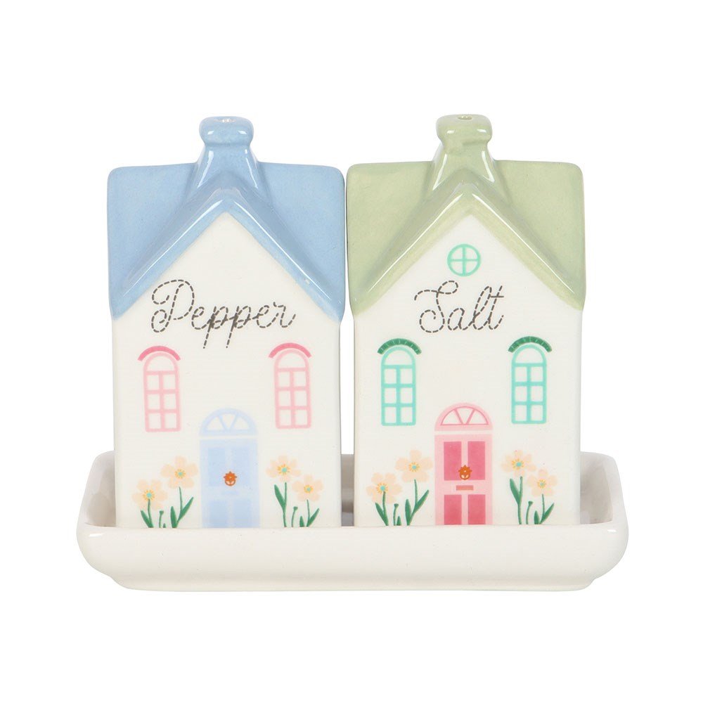 Pastel House Shaped Ceramic Salt And Pepper Shakers