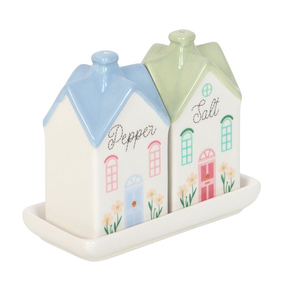 Pastel House Shaped Ceramic Salt And Pepper Shakers