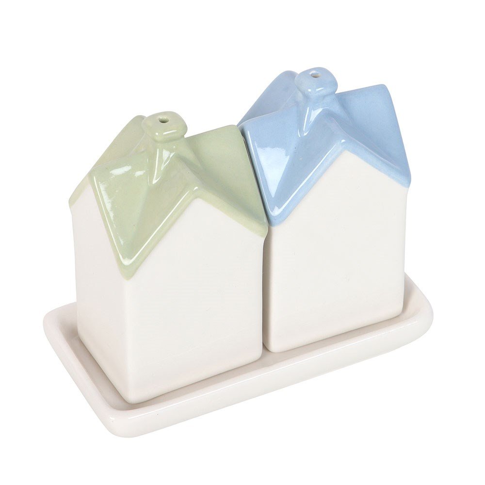 Pastel House Shaped Ceramic Salt And Pepper Shakers